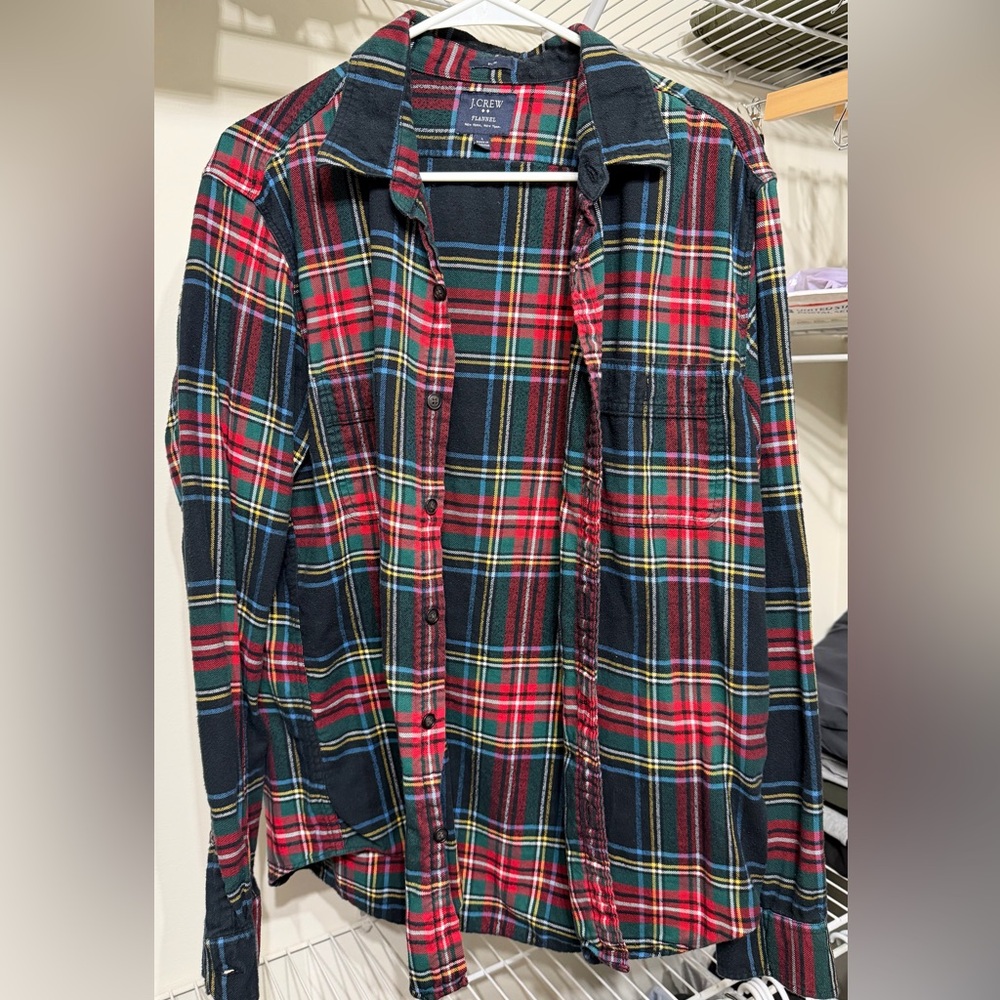 J. Crew Men's Flannel Shirt - Red, Green, and Navy
